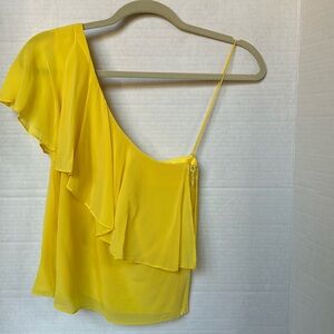 Alice and Olivia Women One Shoulder Ruffle Silk Yellow Top XS